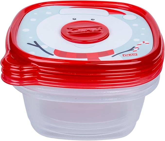Glad GladWare Holiday Food Storage Containers, Large Square, 42 Oz, 3 Count | BPA-free plastic, reversible gift tags included, microwave, freezer, and dishwasher safe, 42 oz, gifting