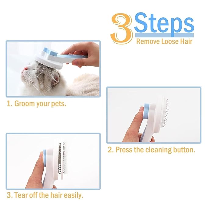 Self-Cleaning Slicker Brush, Dog Cat Bunny Pet Grooming Shedding Brush, Easy to Remove Loose Undercoat, Pet Massaging Tool Suitable for Pets with Long or Short Hair (Blue)