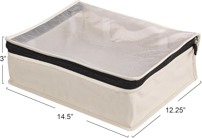 Household Essentials Canvas Sweater Storage Bags, 2-Pack, Breathable Cotton, Under-Bed Zippered Storage with Clear Top Window, Stackable, Cedar Insert Compatible (Not Included), Natural