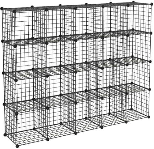 HUBSON Wire Cube Storage Organizer, Book/Toy/Craft/Potted Plants and petCloset Organizers and Storage Shelves, 20-Cube Freely Combinable Metal Grids Storage Shelf,Black Iron