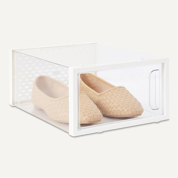 Amazon Basics Stackable and Foldable Clear Shoe Storage Organizer Box, Small, 12-Pack
