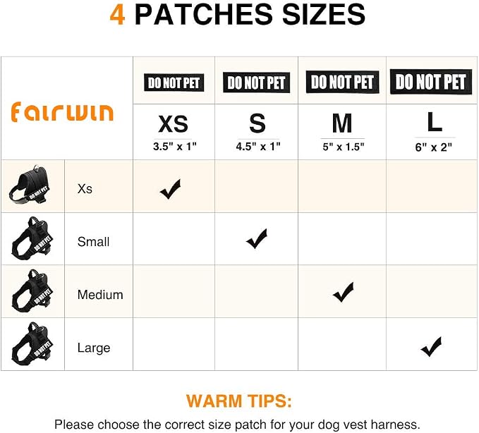Fairwin Dog Patches, Reflective and Removable Dog Tags for Service Vest Dog Harness (DO NOT PET, XS:3.5"x1")