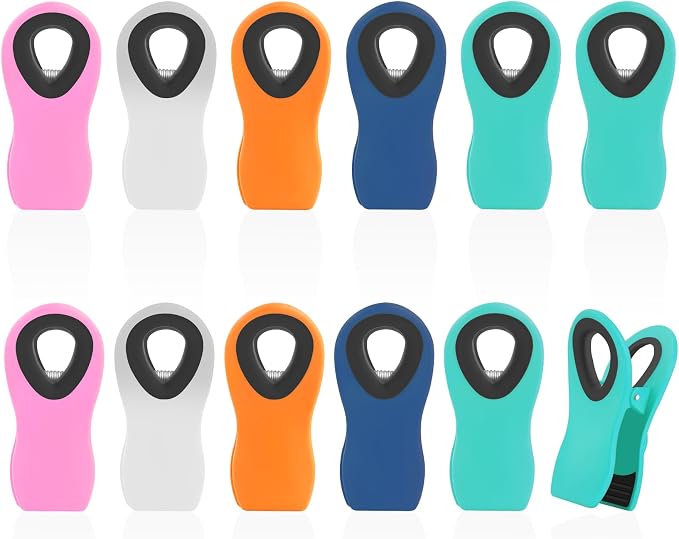12 Pack Chip Clips, Bag Clips for Food, Magnetic Sealers for Chips and Other Food, Plastic Bag Clip for Kitchen, Fridge, Clothes, Sewing and Artwork (Multi-Color)