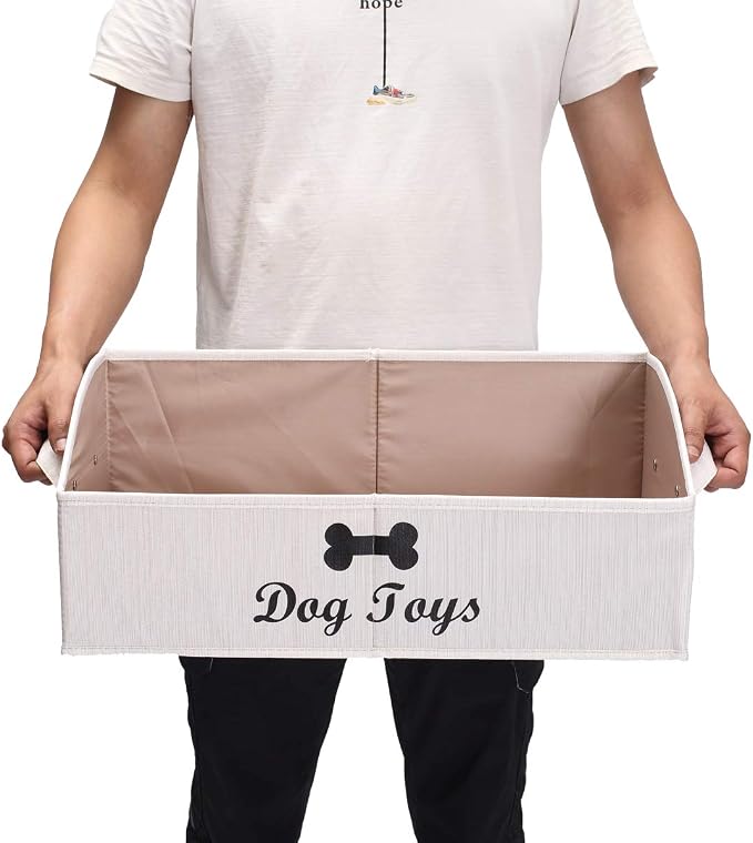 Linen-Cotton Blend Dog Toy Basket,Collapsible Dog Toy Box,Dog Toy Bin Storage-Perfect for Organizing Pet Toys,Blankets,Leashes,Rope Toys,Clothing - Beige