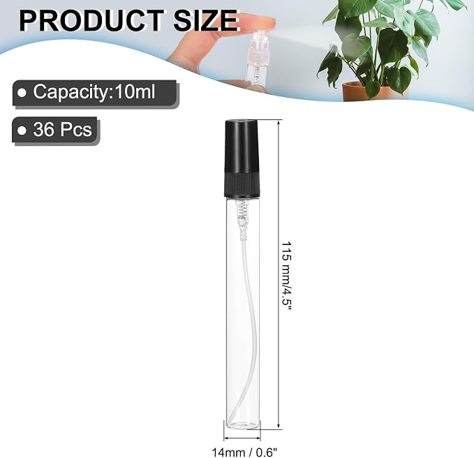PATIKIL 10ml Glass Mini Perfume Sample Bottles, 36 Pcs Fine Mist Refillable Empty Mini Spray Bottle Fragrance Sample Bottles Sprayer for Perfume Travel Liquid Essential Oil, Black