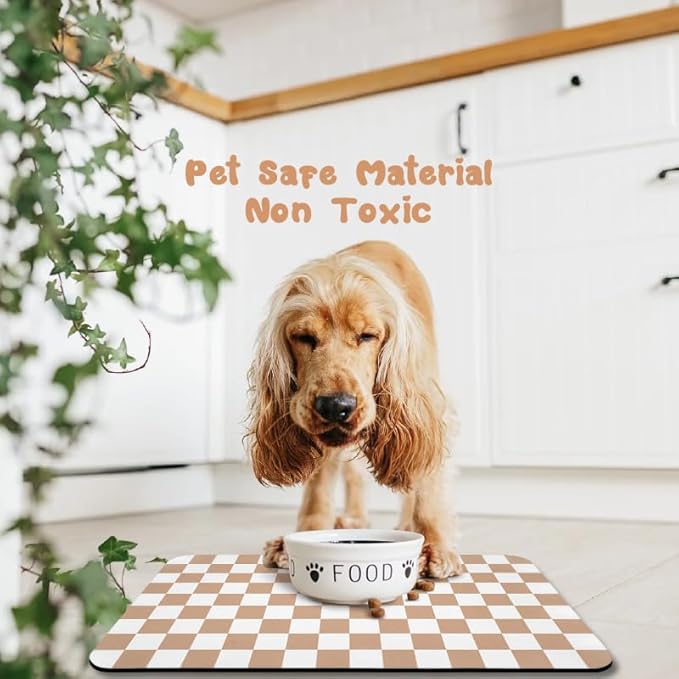 Dog Food Mats for Floors Waterproof, Pet Water Bowl Mats Pet Feeding Absorbent Placemats Plaid 17 * 30 inch