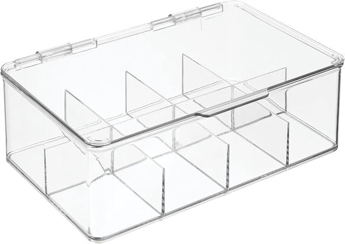 mDesign Plastic First Aid Kit Storage Box with Clear Top Lid for Bathroom, Kitchen, Cabinet, Closet, Drawer - Organizes Medicine, Ointments, Adhesive Bandages, Dental, 8 Divided Sections - Clear