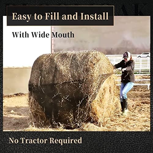 Bloomoak Large Round Bale Hay Net for Horses, 5 * 5 Feet Knotless Design Slow Feed Hay Net Feeder for Livestocks, with 1.5" Hole/2.5" Hole (1.5" Hole for Slow Feed)