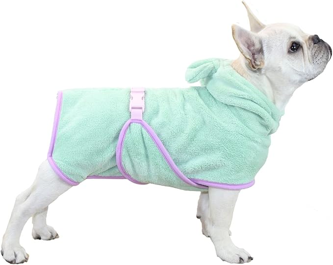 Dog Bathrobe, Microfiber Fast Drying Absorbent Hooded Bath Towel for Puppy Small Medium Large Dog Cat(Green,M)