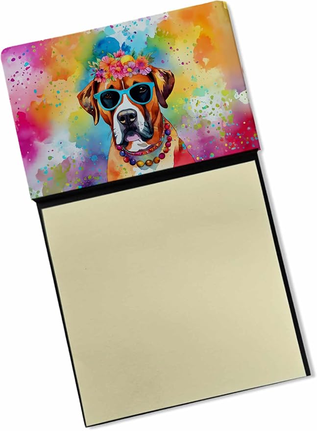 Caroline's Treasures Boxer Hippie Dawg Sticky Note Holder Refillable Dispenser Self-Sticky Note Pads, Memo Pads Blank Desk Accessories