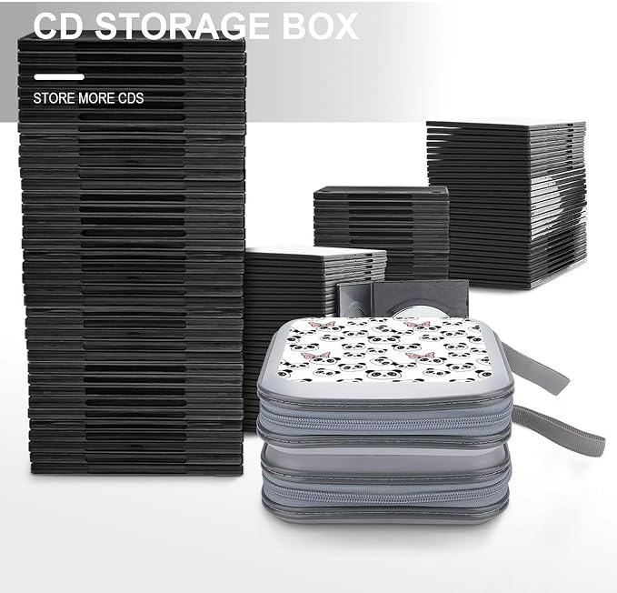 Portable CD Holder Case with Strap Pandas Animal, 40-Capacity Hard Plastic Storage Binder, Protective Wallet for Car Office Travel