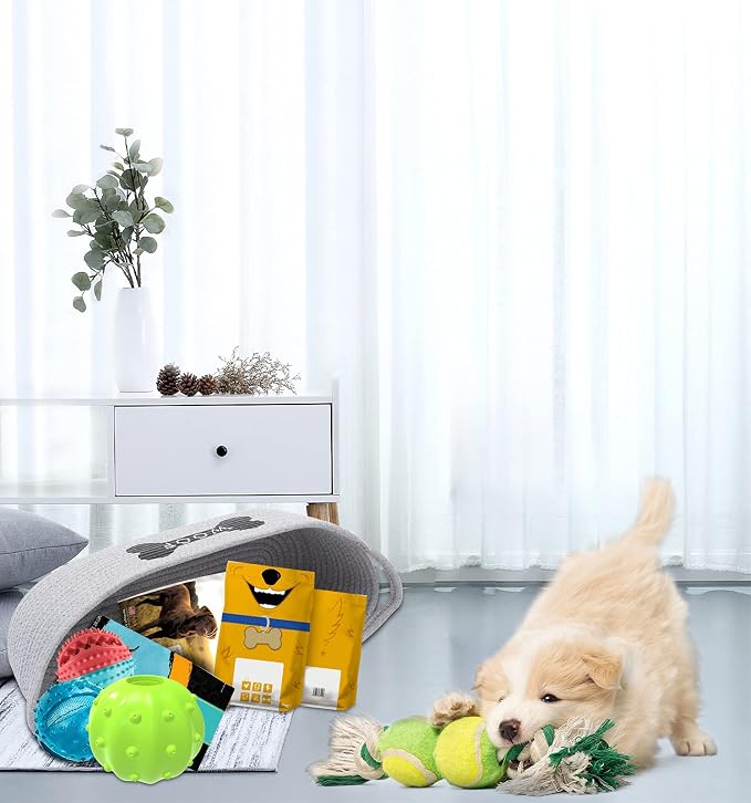 Morezi Dog Toy Baskets Pet Toy Basket Storage in Small Shallow Bin - Perfect for Collect Puppy Toys, Cat Toy, Grooming Stuff, Diapers, Bed, for Bathroom, Playroom, Closet, Home - Cotton Rope - Grey