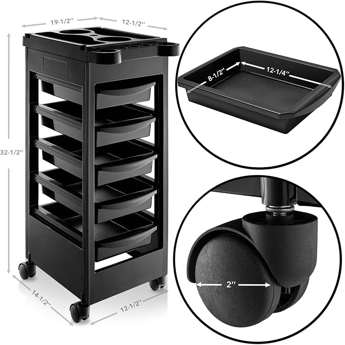Saloniture Beauty Salon Rolling Trolley Cart with 5 Drawers