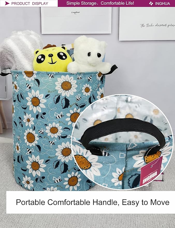 Sunflower Fabric Storage Bin Nursery Organizer Baske | Organizer Bin Dirty Clothes Collapsible Waterproof for College Dorms, Boys and Girls Bedroom,Bathroom