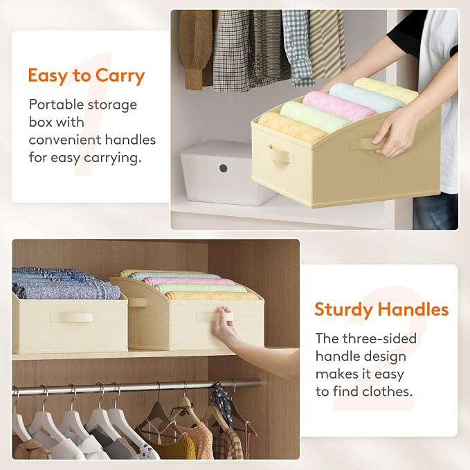 Lifewit Trapezoid Closet Storage Bin for Shelf, 6 Packs 16L, Beige | Non-woven Closet Organizer Baskets with Handles, Foldable Clothes Containers Boxes for Clothing, Book, Purse, Medium
