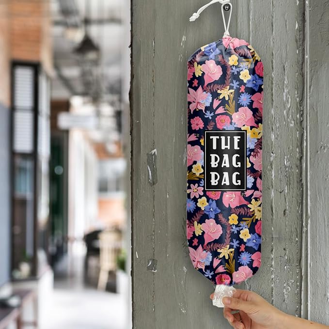 Plastic Bag Holder,Reusable And Washable Country Style Grocery Bag organizer,For Home Kitchen Travelling Camping Decor, use 1 Pack,Retro Flowers Pattern