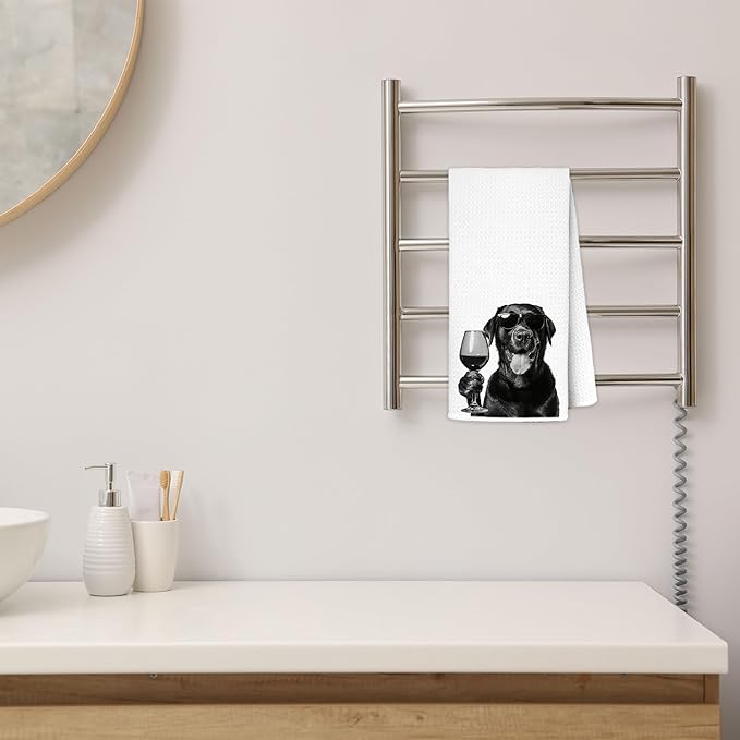 Funny Black Labrador Retriever Drinking Wine Kitchen Towels 16x24 Inch, Black Lab Gifts Decorative Hand Towels for Kitchen Home Bar, Wine Lover Gifts Dish Tea Towel Drying Cloth