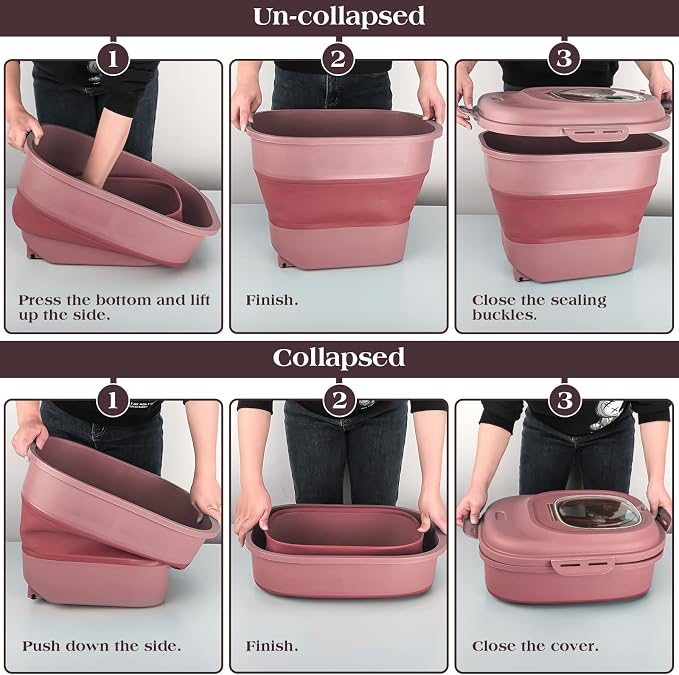 TIOVERY Dog Food Storage Container, Airtight Collapsible 13lb to 30lb Pet Food Container with Flip Top, Rolling Wheel, Scoop and a small container for Dog Cat Food and Dry Food of Rice, Flour