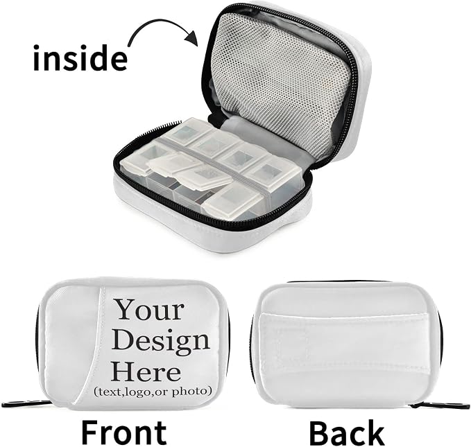 Personalized Custom Pill Case 7 Day Pill Organizer Travel Pill Case Portable Weekly Pill Box Bag Container Vitamin Supplement Holder with Zipper for Family Business