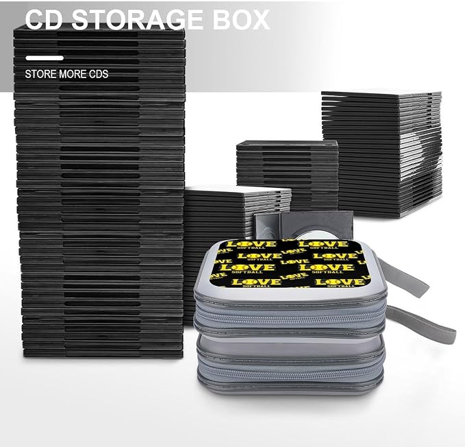 Heavy-Duty DVD Holder Binder Love Sports Softball, 40-Disc Capacity Hard Plastic Case, Portable Storage Wallet for Music Movies