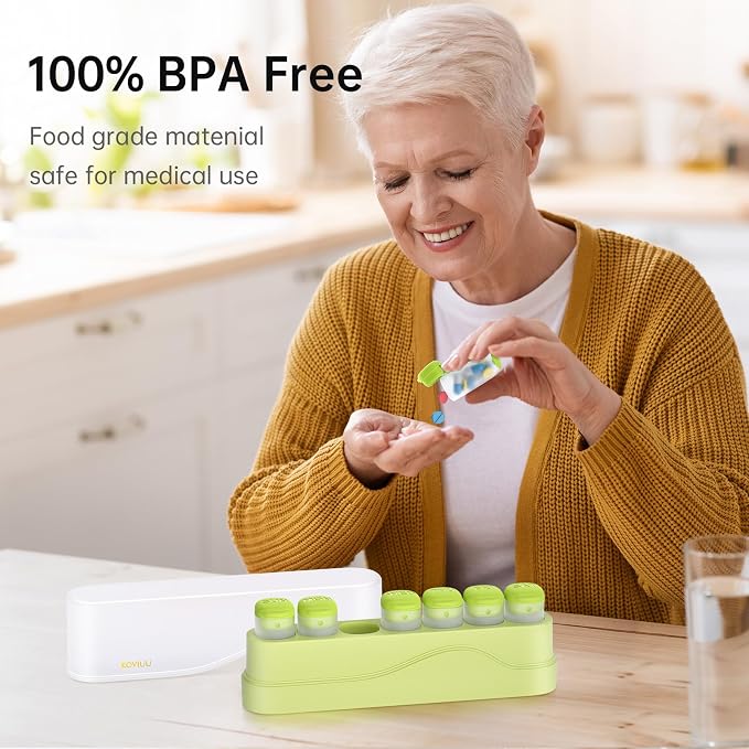 KOVIUU Weekly Pill Organizer 1 Time a Day, Detachable Pill Box 7 Day, Green | Travel Pill Case | Once Daily Medication Dispenser | Week Pill Holder Container for Vitamin, Medicine, Supplement | BPA-Free