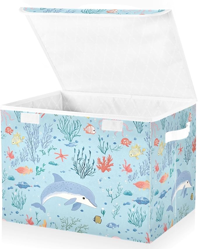 Blue Dolphin Storage Container Storage Organizer Bins With Lid Handle for Blanket Under Bed