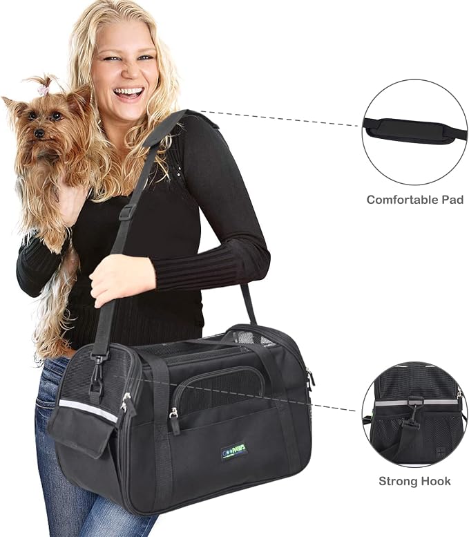 Jespet Airline Approved Soft-Sided Kennel Pet Carrier Travel Handbag | Lightweight, Foldable, Portable, Built-In Safety Leash, Luggage Sleeve, for Cats & Small Dogs, for Indoor & Outdoor