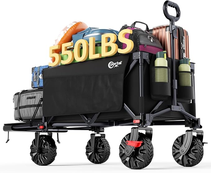 Portal 300L Large Wagons Carts Foldable with Tailgate, 550LB Heavy-Duty Collapsible Beach Wagon with All-Terrain Wheels, Oversized Folding Wagon for Camping, Sports, and Pets | Large Heavy-Duty Collapsible Beach Wagon with All-Terrain Wheels, Oversized...