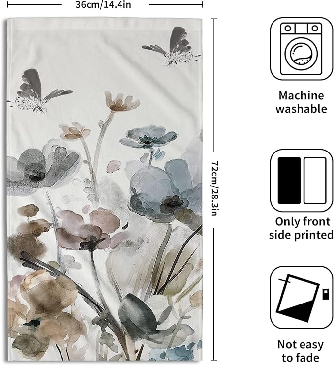 Giwawa Grey Floral Hand Towels Boho Botanical Fingertip Towels Set of 2 Soft Guest Face Towel Bathroom Decorations Thin Kitchen Tea Dish Towels
