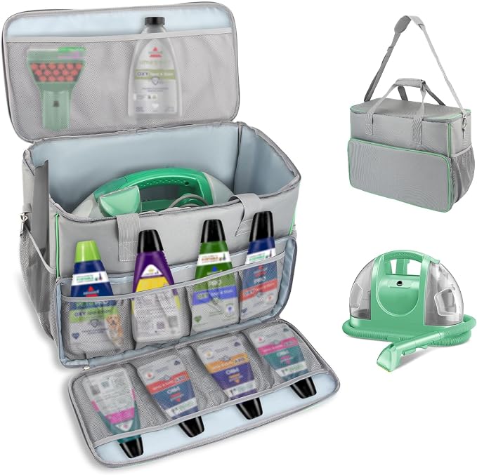 Carry Bag for Bissell Little Green Machine 1400B, Large Capacity, Grey | Carrying Case for Bissell Carpet Cleaner, Car Vacuum Attachments Cleaning Tools Organizer, Cleaner Solution Pocke (Bag Only)