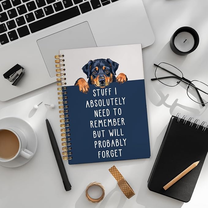 LIANGW Funny Rottweiler Gifts Spiral Notebook Journal, Pet Dog Mom Lovers Owner Gifts Journal for Writing, Forgetful Rottweiler Gift for Women, Dog School Office Stuff Supplies, 5.5x8.3 Inch