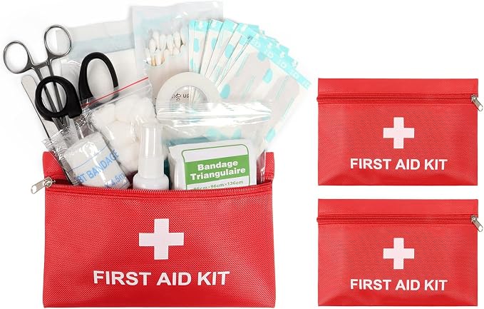 Empty Mini First Aid Kit Bag Portable Waterproof Small First Aid Pouch for Emergency Supplies Travel Home Car (Red, Pack of 2)