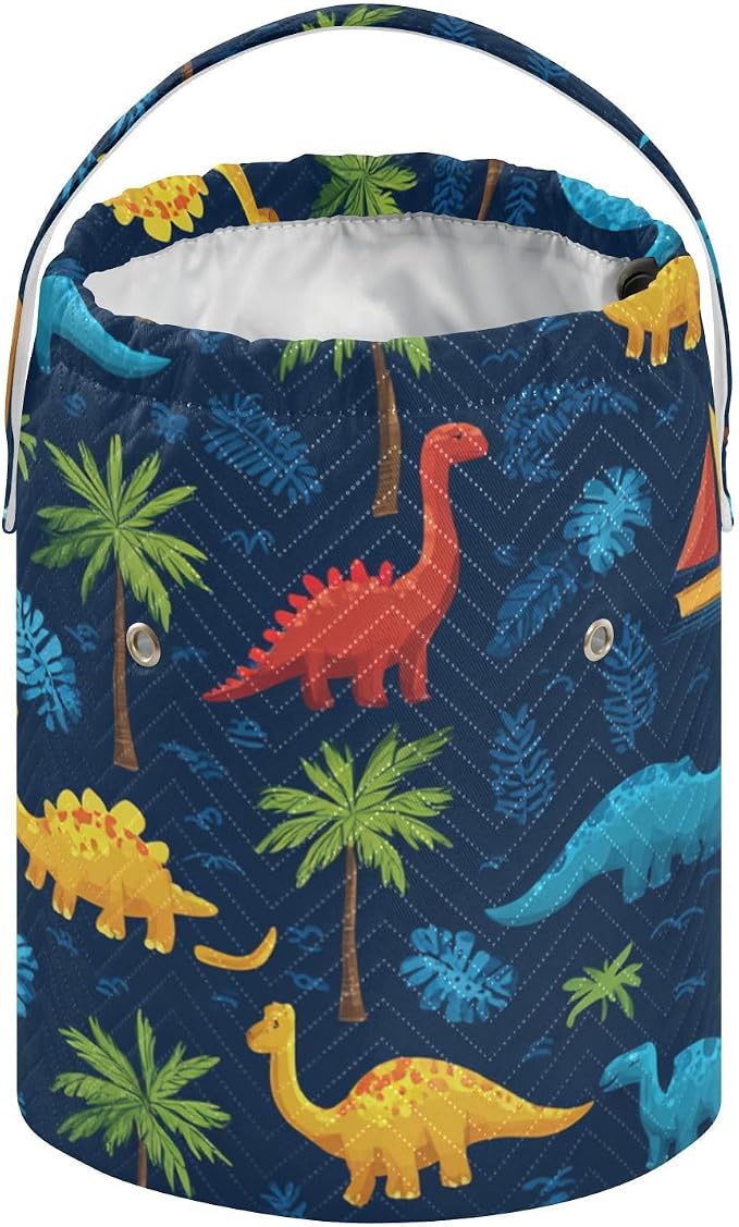 Tatenale Crochet Bag Yarn Bag Knitting Project Bag with Pockets and Handle Portable Yarn Storage Organizer Tangle Free 8.3x11 InchTropical Leaves and Multicolored Dinosaurs34