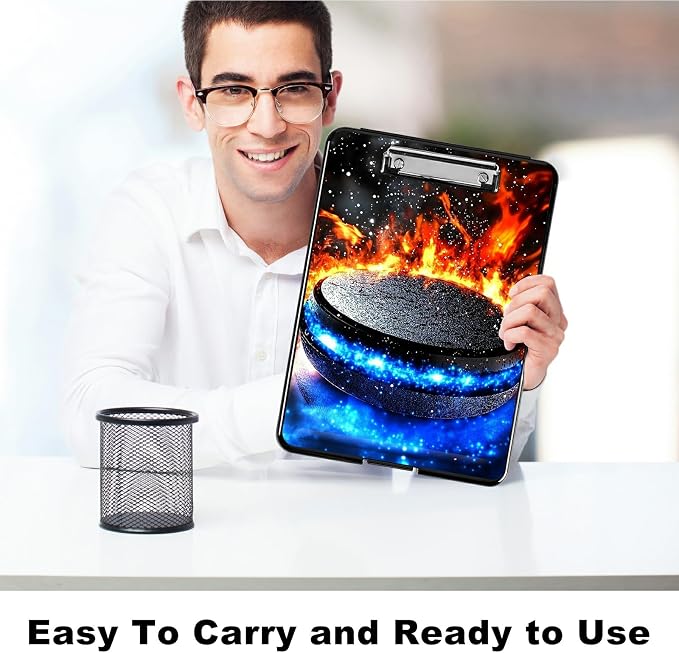 Heavy Duty Storage Clipboard, Slim Nursing Clipboard with Internal Pen Case, Portable File Organizer Case for A4 Letter Size Paper Office Medical Professionals, Blue Red Flames