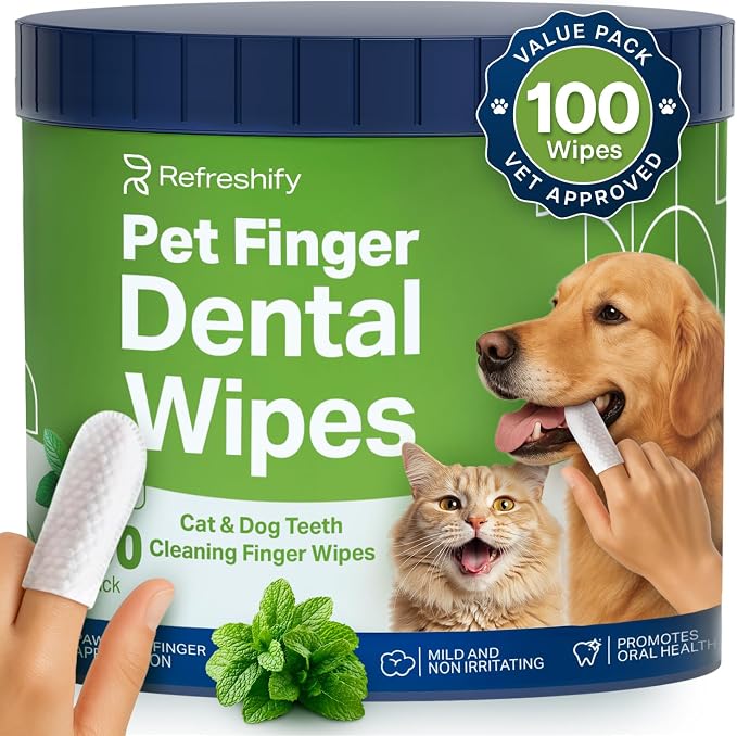 Dog Teeth Cleaning Wipes (100 Value Pack) Fresh Mint Cat & Dog Dental Wipes | Vet Formulated Pet Dental Wipes – Pet Teeth Cleaning Finger Wipes – Effective Teeth Cleaning, Plaque & Tartar Solution