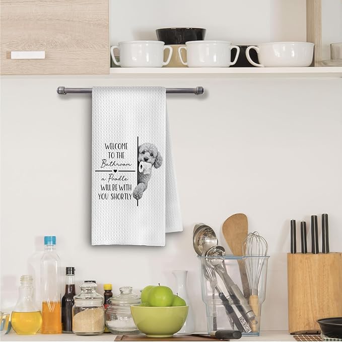 Funny Poodle Dog Bathroom Hand Towels, Poodle Gifts for Women Men, Welcome to The Bathroom Dog Decorative Hand Towels for Bath Room Washroom Restroom, 16x24 Inch