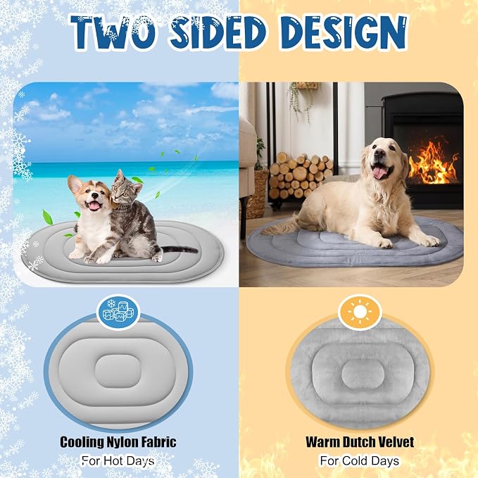 4 Pack Large Dog Cooling Mats 35" x 19" with Storage Bags, Reversible Ice Silk & Velvet Pet Cooling Pad, Summer Washable Bed for Crate, Sofa, Car, Travel