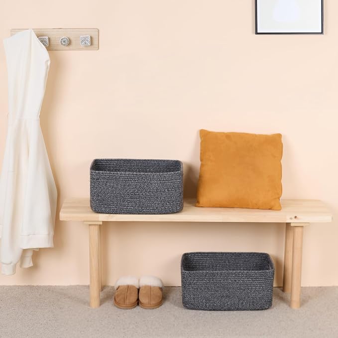 MiniArk Large Storage Baskets for Shelves, 17 x 13 x 7.5” Closet Organizers Bins for Clothes Blanket Towels, Baby Nursery, Toy Baskets Box, Woven Rope Baskets, 3 Packs Dark Gray
