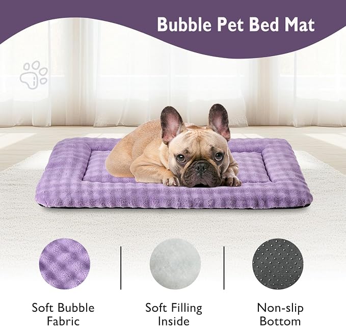 Dog Bed Mat Crate Pad for Medium Dogs, Dusty Purple, 30"x 19" | Washable Soft Pet Sleeping Mat, Anti-Slip Kennel Pad with 3D Bubble Pattern