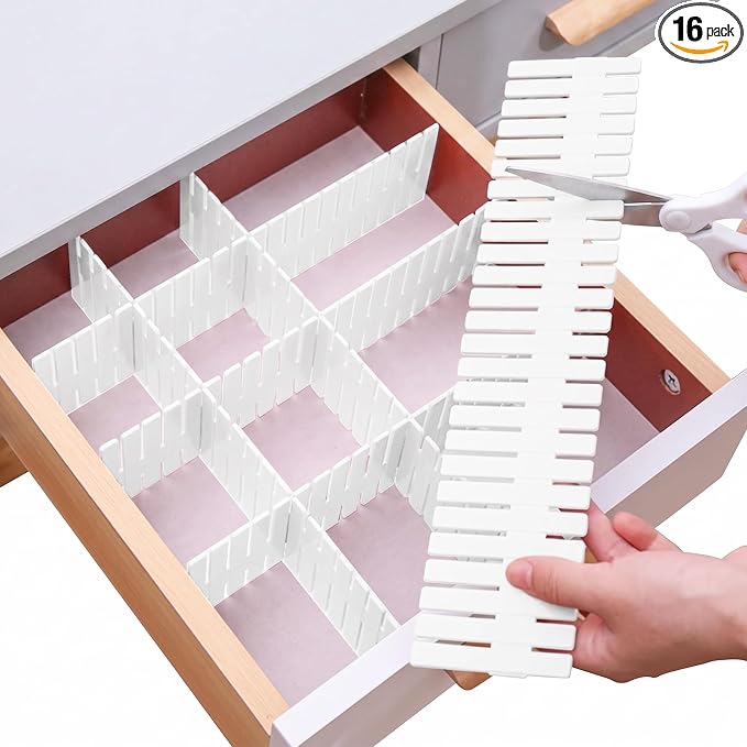 Adjustable Drawer Dividers,14.5"x16 Pack,Tool Box Drawer Dividers | Extra Long, Plastic Drawer Dividers Organizers,for Kitchen Bedroom Bathroom,Drawer Separators for Clothes Socks Underwear Bra