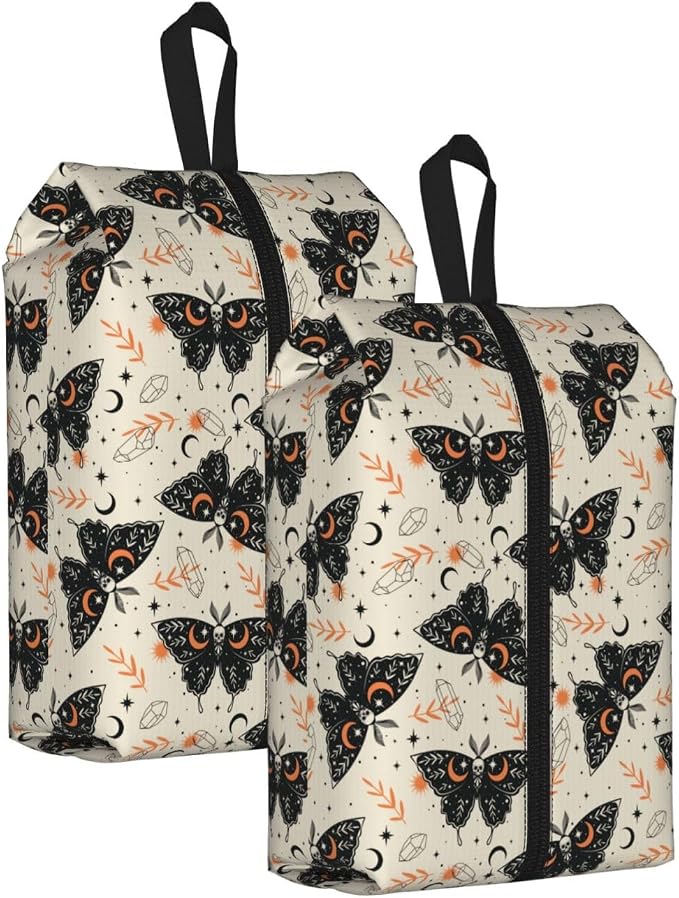 Gothic Witchy Butterfly Travel Shoe Bag for Men & Women, Waterproof Shoe Storage Organizer with Zipper, Portable Shoe Pouch for Sneakers, Heels, Sandals, Gym & Travel Luggage 2PCS