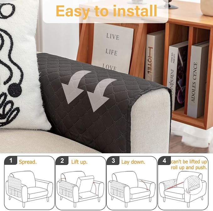 Sofa Armrest Organizer Waterproof Armchair Caddy for Couch Remote Control Holder for Recliner Non Slip Recliner Caddy with 6 Pockets for Magazine, Tablet, Phone, iPad, Black