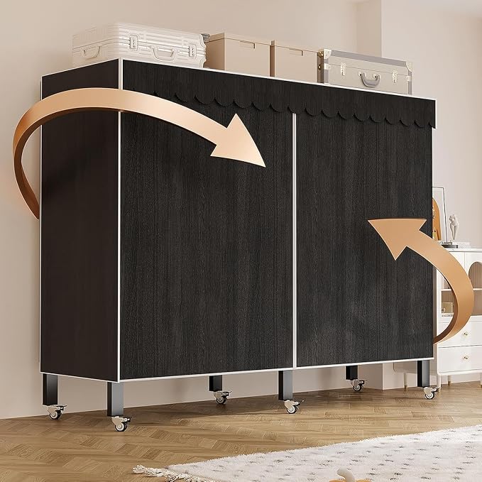 75in Heavy Duty Portable Closet with Black Cover | Foldable Covered Clothes Rack for Hanging Armoire Wardrobe Closet System Freestanding Coat Storage Garment Racks