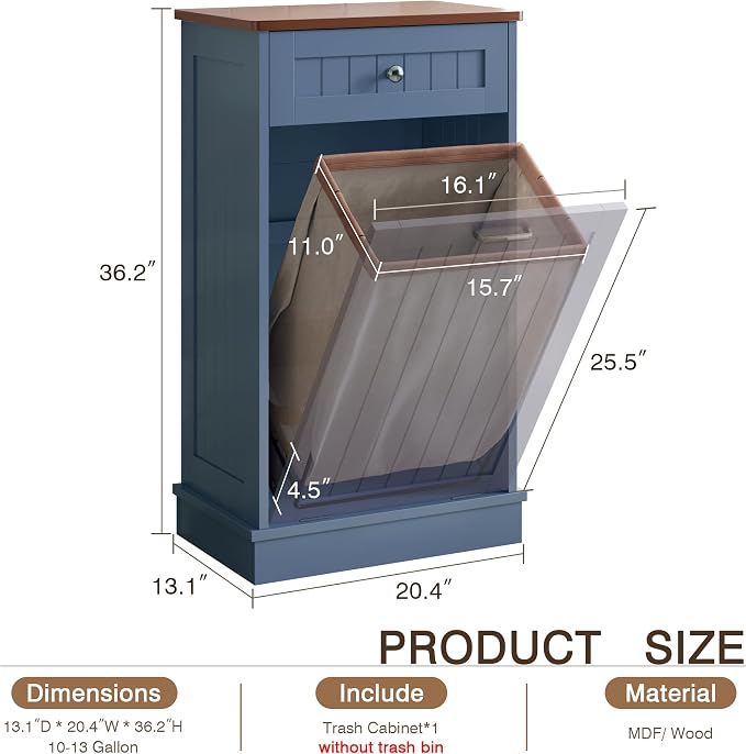 KIGOTY Tilt Out Trash Can Cabinet, Laundry Hamper Cabinet, Haze Blue