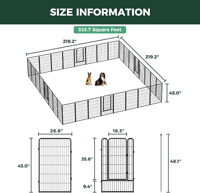 FXW Rollick Dog Playpen, Indoor, Yard & RV Camping, 45" H, 32 Panels | Easy setup, Heavy-duty, DIY layouts, for Large Dogs, Patented