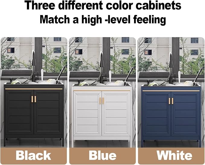 1 Compartment Freestanding Utility Sink with Cabinet, Commercial Grade Stainless Steel Laundry & Pet Wash Station, Heavy Duty Industrial Sink for Garage Kitchen Bar Cleaning Room