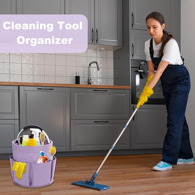 17L Cleaning Caddy with Handle, Cleaning Supplies Organizer, Foldable Storage Basket, Cleaning Supply Caddy, Portable Multi Cleaning Bucket Bag for Home, Garden (Purple)