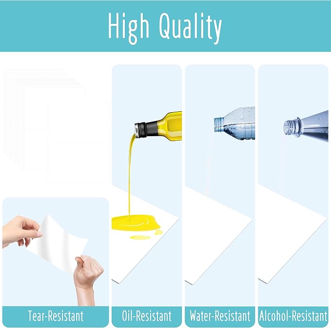 80 PCS Printable Sticker Paper, 20 Sheets Letter Size White Matte Sticker Paper for Inkjet & Laser Printer Waterproof, Tear/Oil Resistant & Removable Without Residue(4.3” x 5.5”, 4 Labels per Sheet)