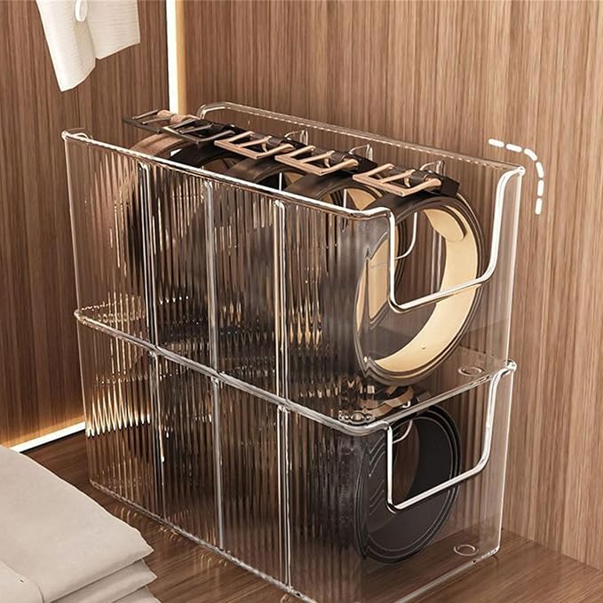 Clear Organiser Box for Neckties Belts Jewelry Multi Compartment PET Storage Case Home Organization Tool Multi Compartment Belt Display Case