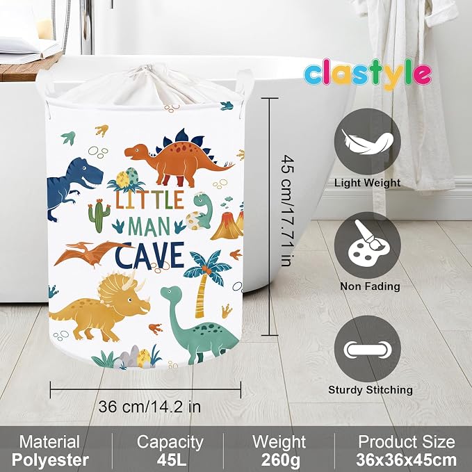 Clastyle Large Boho Dinosaur Pterosaur Boy Book Toy Storage Basket Dino Palm Tree Clothes Laundry Hamper for Kid Room Nursery, Colorful 45L